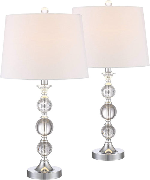 Solange 25" High Modern Glam Luxury Table Lamps Set of 2 Silver Finish Stacked Crystal White Shade Living Room Bedroom Bedside Nightstand House Office Home Reading Kitchen Entryway