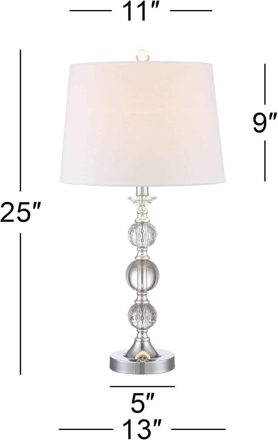 Solange 25" High Modern Glam Luxury Table Lamps Set of 2 Silver Finish Stacked Crystal White Shade Living Room Bedroom Bedside Nightstand House Office Home Reading Kitchen Entryway